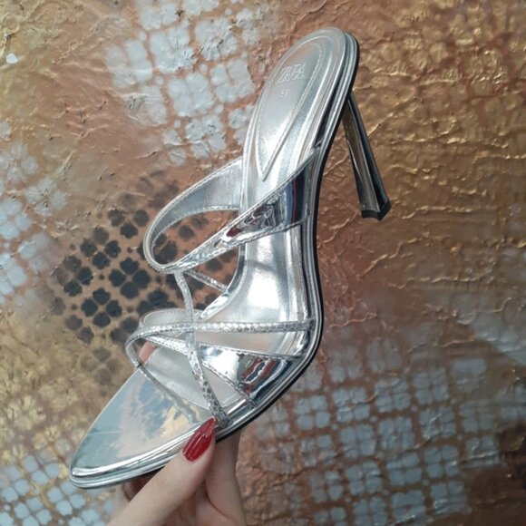Zara Elegant Silver Strappy Heels - Picture 2 of 12